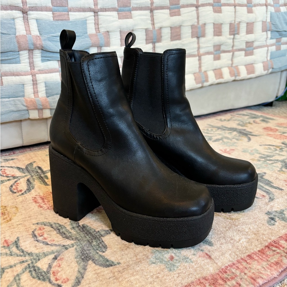 Bamboo Black Tall Platform Booties